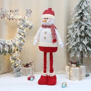 Père Noël et bonhomme de neige en tissu tricoté de 38 pouces avec jambes rétractables, décoration de Noël d'intérieur - Product Image 3