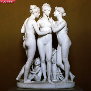 आप बाहर के जीवन आकार के प्राकृतिक पत्थर के हाथ से नक्काशीदार संगमरमर तीन ग्रास मूर्तिकला - Product Image 5