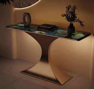 Console <span class=keywords><strong>d</strong></span>'<span class=keywords><strong>entrée</strong></span> moderne en marbre et acier inoxydable, finition or champagne, durable et écologique, meubles de salon - Product Image 3