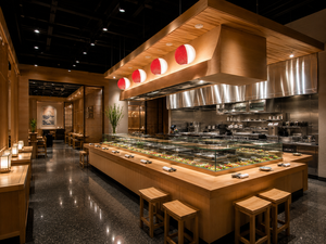 Restaurante de Sushi Japonés Moderno Llave en Mano con Mobiliario de Madera de Diseño Personalizado y Barra de Cocina Abierta - Product Image 2