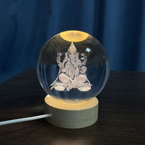 Groothandel op maat gemaakte 3D lasergegraveerde kristallen bol Hindoe Ganesh God religieus nachtlampje glazen bol - Product Image 4