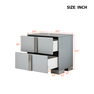 Elegant Nightstand With Metal Foot <b>Mirrored</b> <b>Bedside</b> <b>Table</b> 2 Drawers Gray For Bedroom Living Room - Product Image 6
