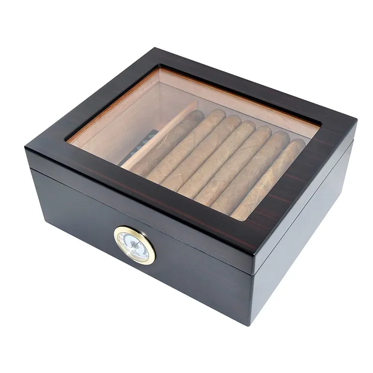 Tùy chỉnh gỗ xì gà humidors trường hợp giữ 25-50 xì gà Tempered Glass Cedar gỗ Máy tính để bàn lưu trữ hộp xì gà với Divider