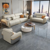 Ensemble de canapés en cuir de luxe 3+2+1 places, couleur crème doré, capitonné, meubles de salon avec table basse pour appartement, villa, maison