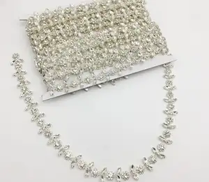 Wholesale High Quality Clear Glass Crystal Chain Flat Back Trimmed Fringe Chain DIY Shoes Ethnic Wear