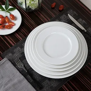 Juego de platos y platos de porcelana Plato de comedor Plato plano redondo blanco y plato de cerámica Porcelana Pratos