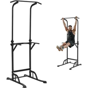Power Tower Dip Station 10-Level Height Adjustable Pull Up Bar Stand Multi-Function Strength Training Workout Equipment