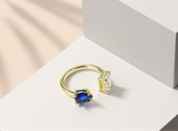 Bague ouverte en laiton plaqué or 14 carats de qualité supérieure avec double pierre pour mariages, saphir en forme de goutte d'eau et zircone carrée, éclat explosif