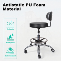 Chaise de laboratoire ergonomique réglable en cuir PU ESD avec repose-pieds, roulettes et dossier pour une utilisation prolongée assise, idéale pour hôpitaux et laboratoires informatiques