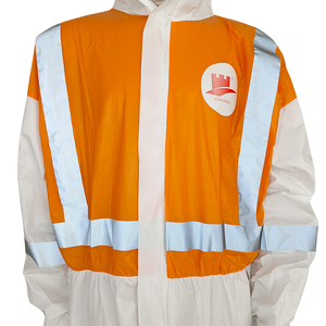 Tuta bianca monouso impermeabile con nastro riflettente abbigliamento di sicurezza <span class=keywords><strong>contro</strong></span> particolato secco e fluidi - Product Image 6