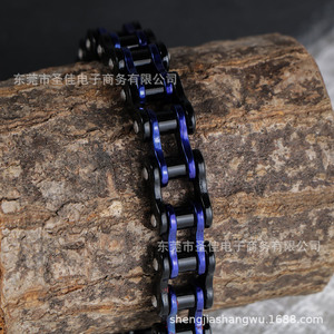 Pulsera de Cadena de Bicicleta para Hombre, Acero Inoxidable, Chapado en Oro, Diseño Geométrico con Puntas Azules, Joyería de Regalo CE622 - Product Image 4