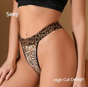 Culotte tentante femmes taille haute léopard t-back voir à travers la garniture en dentelle érotique séduisant élargissement ceinture respirant glace soie - Product Image 2