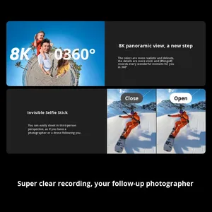 กล้องแอคชั่น Insta360 พาโนรามา 8K เซ็นเซอร์ CMOS ความละเอียดสูง ป้องกันการสั่นไหว กันน้ำ ใช้งานแบบมือถือ พร้อมถ่ายภาพกลางคืน 8K CMOs Pa - Product Image 3