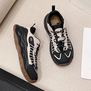 Zapatillas Retro de Suela Gruesa para Hombre, Antideslizantes, con Cordones y Diseño de Malla de Color Sólido, Ideales para Senderismo - Product Image 3