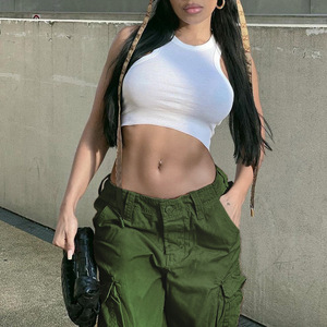 Pantalon Cargo à poches larges pour femmes, taille haute, polyvalent, droit, Denim, Vintage, marron, 2022 - Product Image 3