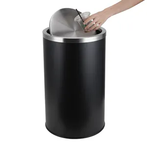 Cubo de basura y reciclaje de metal, soporte negro de 70L, con tapa abatible