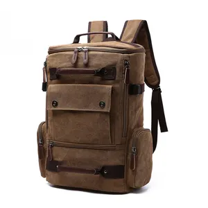 Wholesale High Quality Multifunctional Large Capacity Outdoor College School Bag Washed Canvas Leather Backpack Men