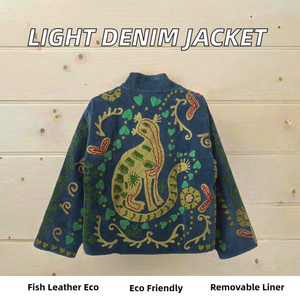 T174 Y6622 Custom Light Women's <b>Long</b> Sleeve Polyester <b>Jacket</b> Single Breasted Open Stitch Closure Breathable Washed Cotton Logo - Product Image 2