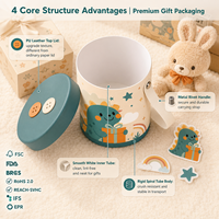 Boîte cadeau ronde en carton personnalisée avec logo OEM, poignée en cuir PU, emballage en tube rigide en papier pour jouets d'enfants, vêtements pour bébés, coffrets cadeaux