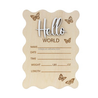 Bonjour monde bébé signe bois disque nom Plaque à la main en bois carte d'annonce pour nouveau-né gravé annonce de naissance 'Hello