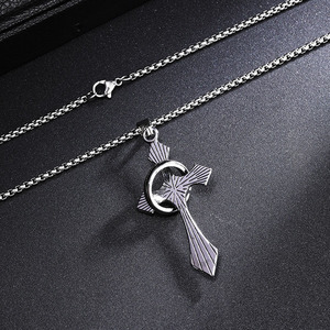 스테인리스 스틸 패턴 십자가 목걸이와 반지, 남녀 공용 종교 장신구 - Product Image 6