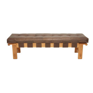 Vintage American <strong>Tan</strong> <strong>Leather</strong> Upholstered Benches Seats Bedroom Bed End Ottoman Bench Restaurant Dining Room Bench Seat for Cafe - Product Image 4