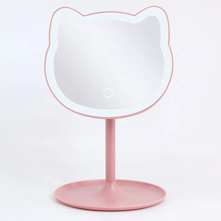 Hot Selling Fashion Design Cat Style Detachable LED Dimming Cute Desktop Makeup Mirror