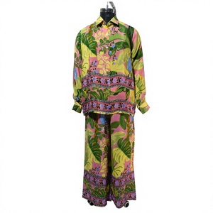 Women's Stylish Printed Long Sleeve Casual Pyjama <b>Set</b> 100% Silk Breathable Soft Spring Summer Autumn Sleepwear - Product Image 1