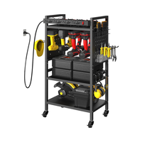 Carrito de Herramientas Rodante de Acero Inoxidable de Alta Resistencia con 4 Niveles y Regleta de 8 Tomas, Estante de Almacenamiento Sostenible para Baño con Capacidad para 500 Libras