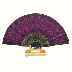 Plastic Folding Hand Fan Spanish Embroidery <b>Sequin</b> Hand Fan for Decoration - Product Image 5