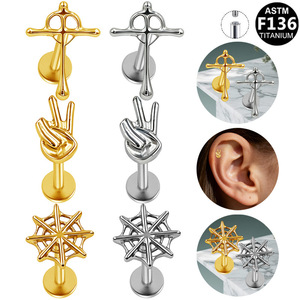 <b>Titanium</b> Cross Finger Spider Web Ear <b>Studs</b> G23 Unisex Daily Wear Jewelry - Product Image 1