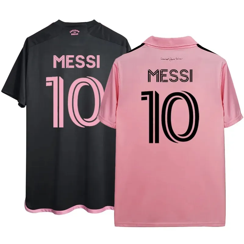 Nuevo estilo Away Shirt Fans Match Training Quick Dry Pink Jerseys Messi Soccer Jersey Miami