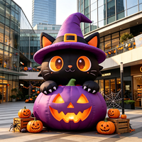 Décoration gonflable géante de chat noir et citrouille violette lumineuse à LED pour Halloween, en tissu Oxford, pour jardin et fêtes en extérieur