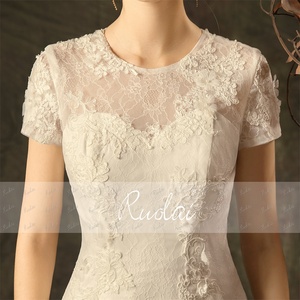 Ruolai ZW00011 Real Picture Short Sleeve O-neck Mermaid <strong>Boho</strong> <strong>Wedding</strong> <strong>Dress</strong> Backless Lace Appliques <strong>Wedding</strong> <strong>Dress</strong> - Product Image 3
