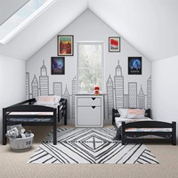 Lit superposé en métal moderne pour adultes, double sur double, avec rangement et plateau en treillis métallique, pour chambre d'hôtel et dortoir