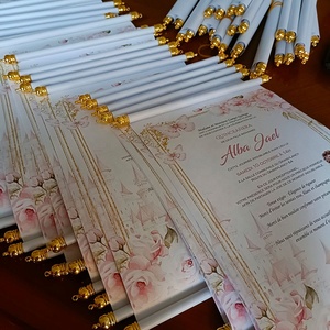 Carte d'<span class=keywords><strong>invitation</strong></span> enroulable rose pour Quinceañera, les meilleures invitations de mariage avec ruban et pompons, boîte de dragées pour invités - Product Image 5