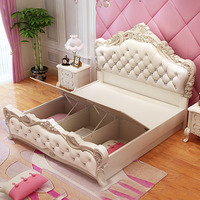 Lit de luxe de style européen antique Lit de style traditionnel européen Meubles de lit sexy en cuir et bois sculpté