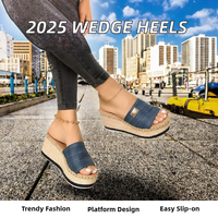 Spot Été 2025 Chaussures Femme Vente en Gros Usine Sandales Tendance Compensées Semelle Caoutchouc Claquettes et Mules pour Femme
