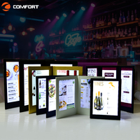 Livre de menus en cuir à affichage électrique de deux pages personnalisé pour hôtels Livre de menus avec impression de logos et LED pour restaurants