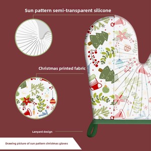 Giáng Sinh Loạt 4-Pcs Thiết Lập Công Cụ Nướng Bánh Nhiệt Độ Cao Chịu Mài Mòn Silicone Găng Tay Găng Tay Và In Cán Scraper Lò Găng Tay Găng Tay - Product Image 3