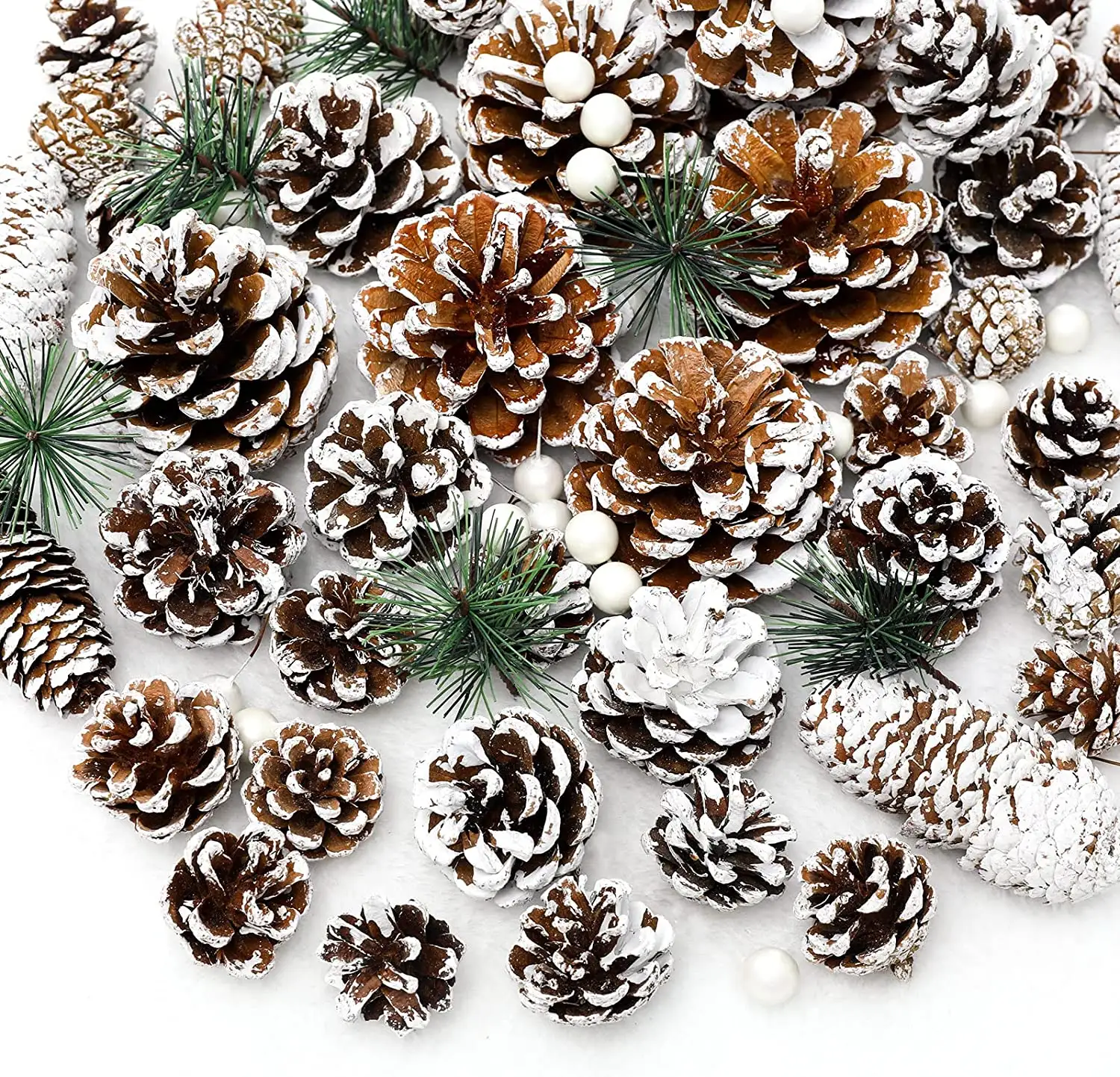 DIY Christmas Pine Cones Berry Pine Branch Set Snow Pinecones Pendant White Winter Holiday Ornament for Xmas Tree Decorations