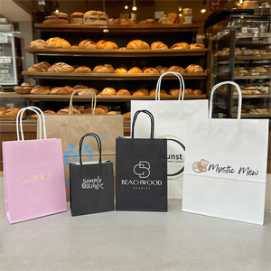 Bolsa de Papel Rosa para Comida para Llevar de Panadería, para Restaurantes, con Base y Asa Resistentes - Product Image 4