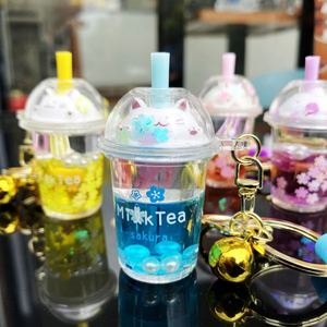 Quicksand <b>Floating</b> Bottle Car Backpack Key Chain Liquid Decoration Trend Acrylic Milk Tea Bottle Dog Keychain - Product Image 2