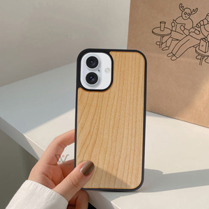 Shockproof Soft TPU Real Wood Mobile Cell Phone Case for iPhone 16 Wood Cherry Phone Cases Cover for iPhone 15 Pro
