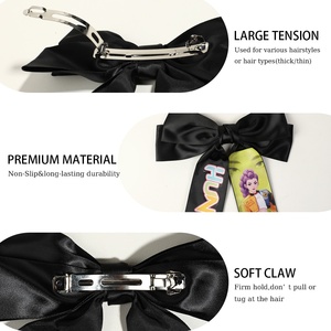 Fengpin KPOP Pince à cheveux rétro en satin asymétrique semi-fait main avec nœud en tissu, pour l'arrière de la tête, modèle TK Full Management, pour le marché international - Product Image 4