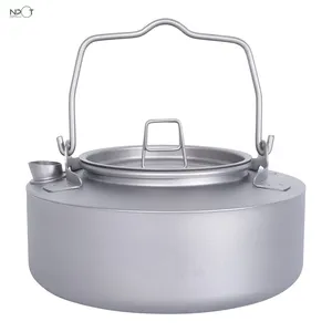 NPOT 700ml Camping Coffee Teapot Outdoor Water Jug Ultralight Titanium Tea Kettle Stove Kettle Water Pot With Folding Handle