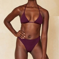 Fabricante OEM, Traje de Baño de Dos Piezas con Diseño de Hardware en Tela Reciclada Personalizada, Bikini Tipo Tanga para Mujer