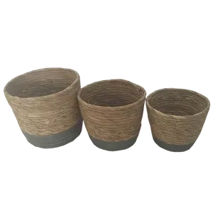 Set von 3 Handmade Woven Storage korb runde form rush & papier string Basket