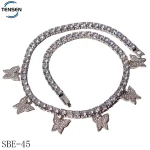 Изысканная Блестящая серебряная цепочка для обуви, аксессуар, оптовая продажа, сварные цепочки с кристаллами и подвесками-бабочками