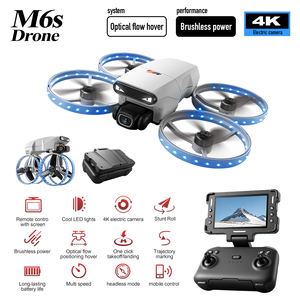 Nouveau drone M6S 2026 avec lumière LED, caméra 4K, GPS, écran HD pliable, télécommande, flux optique, anneau de protection, quadricoptère FPV pour débutants - Product Image 4